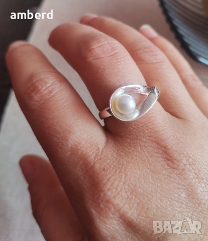 Уникален НОВ модел сребърен пръстен с перла - модел R124