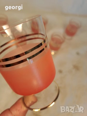 ретро стъклени чаши за ракия със златен кант и цветно стъкло   26/1, снимка 5 - Чаши - 50493586
