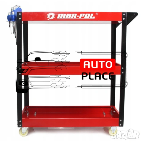 Количка за инструменти с 3 рафта и поставка за отвертки Mar-Pol, снимка 2 - Други инструменти - 53968861