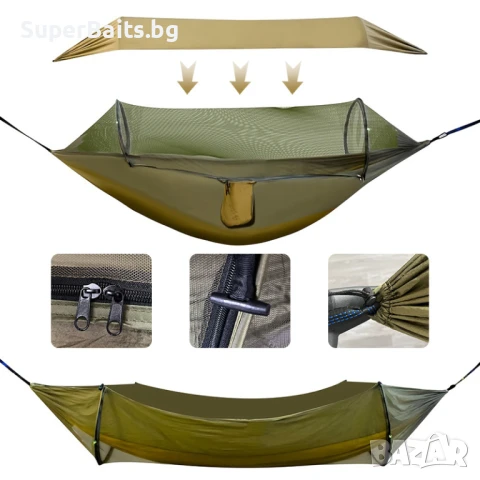Олекотен хамак с мрежа против насекоми и навес, снимка 2 - Къмпинг мебели - 51338473