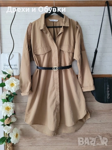 Кафява рокля тип риза ZARA , снимка 5 - Рокли - 54096031