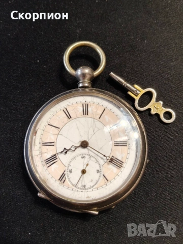 Швейцарски джобен часовник с посребрени капаци 1905г. с ключе - 10 РУБИНА - ПРОМОЦИЯ, снимка 12 - Джобни - 51777742