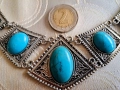 Троен посребрен комплект натурален тюркоаз, снимка 2