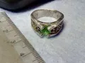 КЛАСИЧЕСКИ РЕТРО АРТ СКЪПОЦЕНЕН СРЕБЪРЕН ПРЪСТЕН СРЕБРО 925 с ФАСЕТИРАНИ ОЛИВИН и ЦИРКОНИ 66177, снимка 6