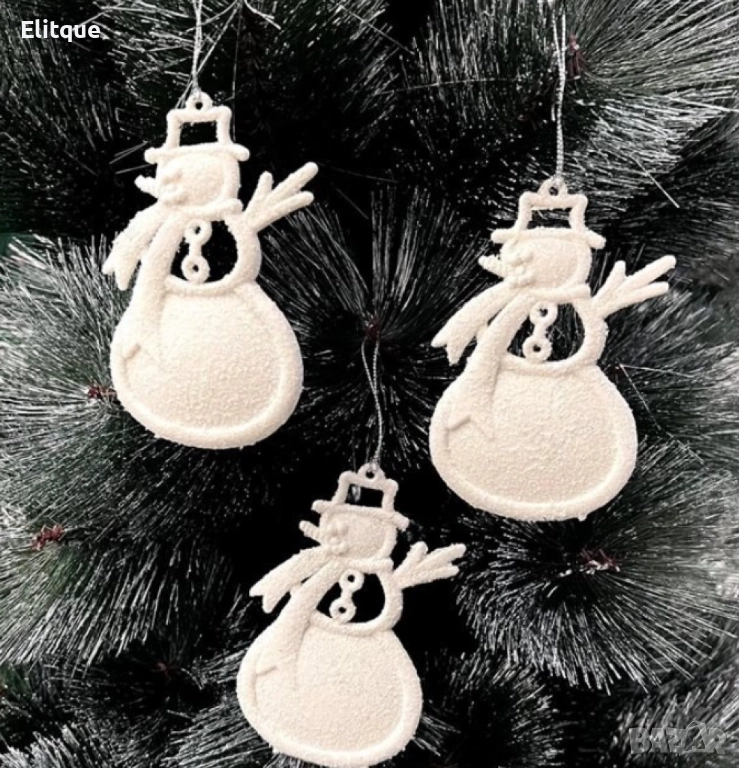 Коледна украса за елха - Блестящ орнамент във формата на снежен човек, снимка 1