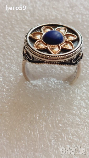 Дизайнерски дамски пръстен със златни 14к орнаменти и сребро проба 925, снимка 1