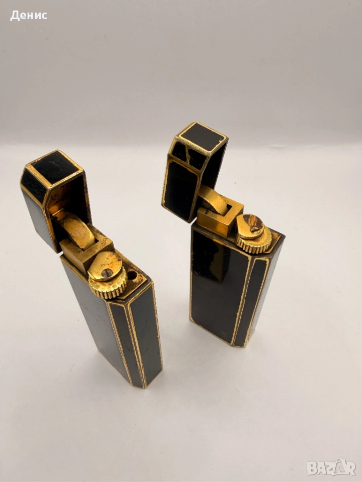 🟨 Две винтидж запалки Cartier – черен лак и позлата (Франция), снимка 1