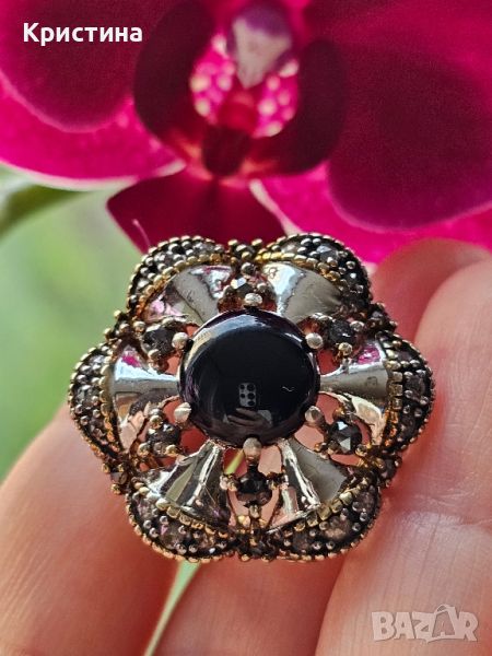Красив пръстен от злато и сребро с Диаманти, снимка 1
