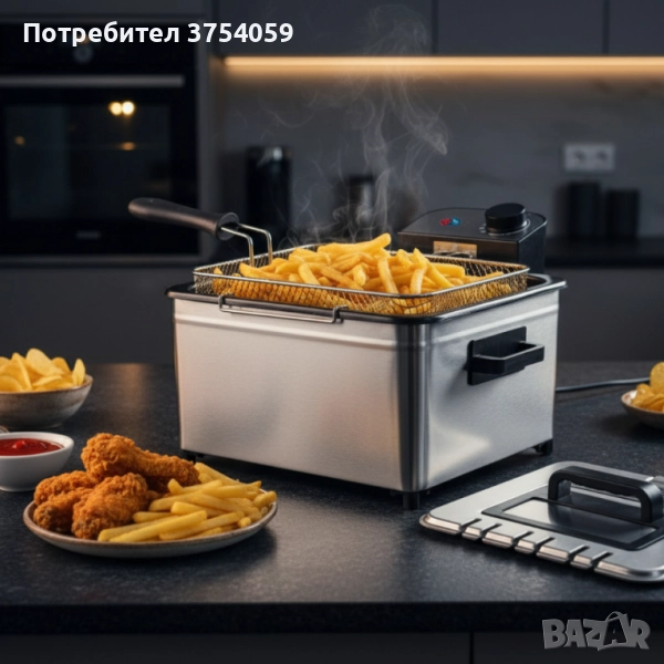 Фритюрник Cheffinger CF-EDP5.0 – 5L, 2000W, неръждаема стомана, 3 кошници, регулируема температура, снимка 1