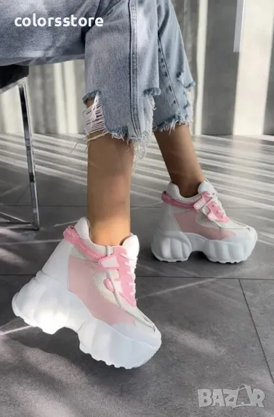Кецове на платформа - бяло с розово - PA300, снимка 1