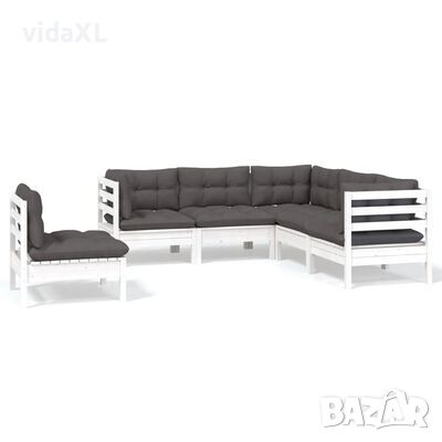 vidaXL Градински лаундж комплект с възглавници, 5 части, бял бор, снимка 1