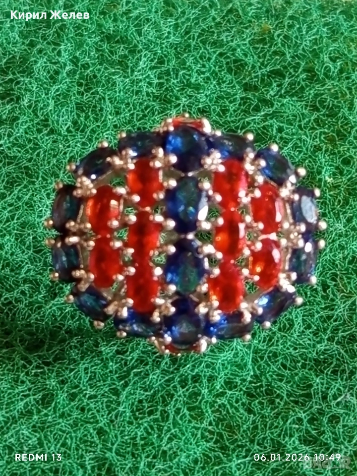 Ефектен сребърен пръстен тип Коктейлен с Рубини и Сапфири за официални събития 51788, снимка 1