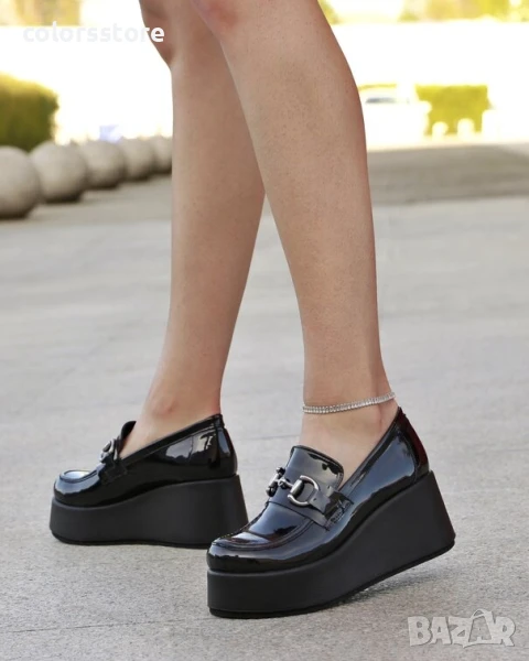 Обувки на платформа - черен лак - KLP90 , снимка 1