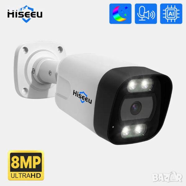 Hiseeu 4K POE IP CCTV IP66 Водоустойчива Охранителна Камера XMeye Pro APP, снимка 1