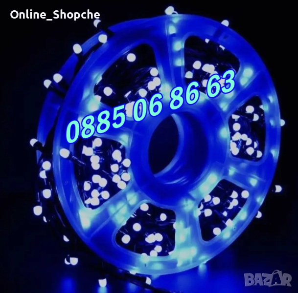 Коледни лампички 20 метра на макара, синя светлина, водоустойчиви, снимка 1