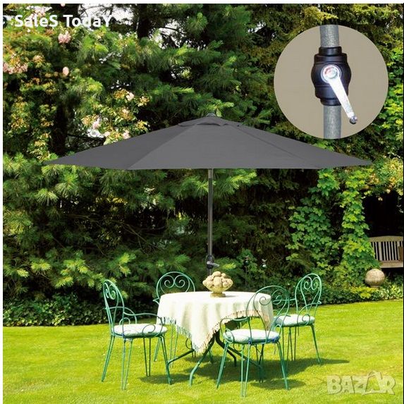 Чадър за градина, Ветроустойчив ,сив, градински чадър с ръчен механизъм, 2.50м, снимка 1