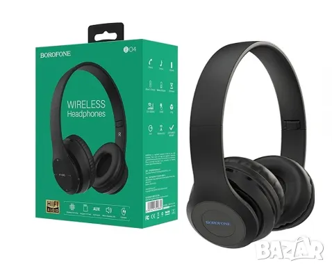 Bluetooth слушалки BOROFONE BO4 Charming, + AUX, черни, снимка 1