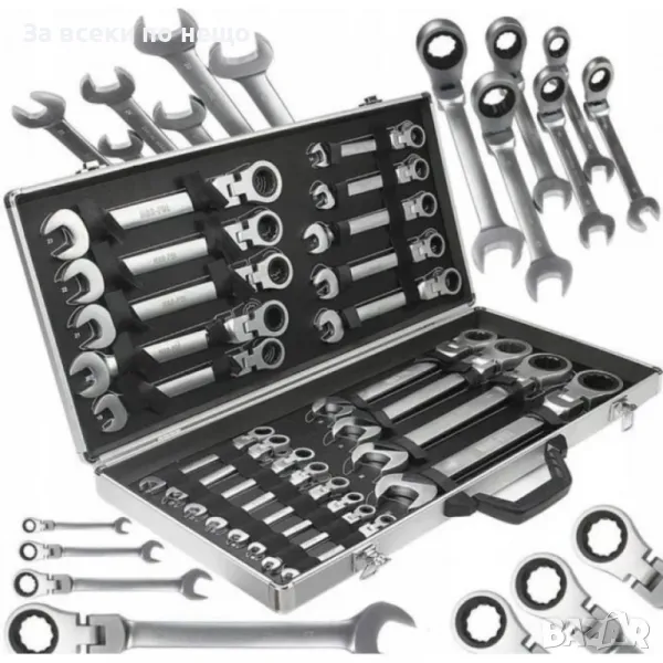 Комплект звездогаечни тресчотни ключове с чупещо рамо 6 - 32 мм 22 части в метален куфар, снимка 1