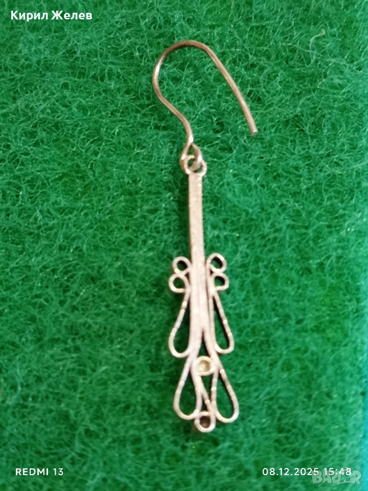 Сребърна нежна АРТ обеца ювелирна изработка 52416, снимка 1