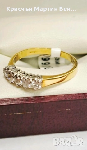 Златен пръстен 18к/750 с 4 диаманта , снимка 3 - Пръстени - 52053327