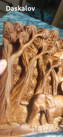 Продавам картина дърворезба -слончета!, снимка 3 - Картини - 51709773