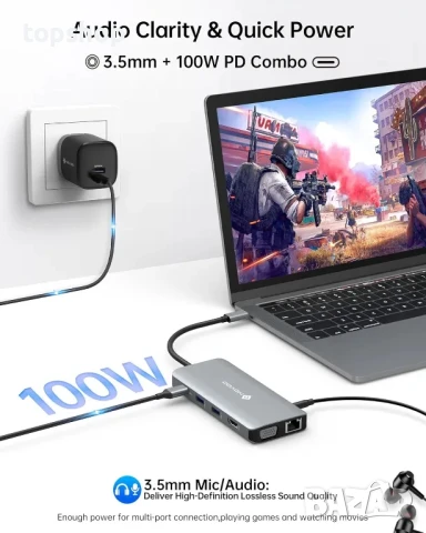 Нов неотварян запечатан NOVOO R11 USB C хъб 11 в 1 за 2 монитора и Ethernet, снимка 7 - Кабели и адаптери - 50552042