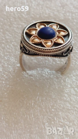 Дизайнерски дамски пръстен със златни 14к орнаменти и сребро проба 925, снимка 1