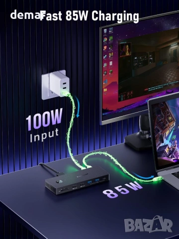 USB C докинг станция за три монитора, Lemorele 13 в 1, 2* 4K HDMI, DP, снимка 7 - Други - 54016227