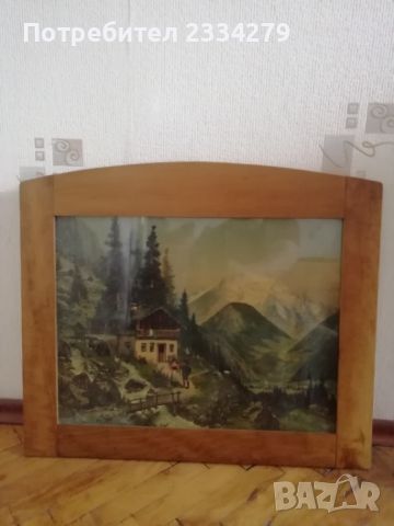 Стара картина, платно в остъклена дървена рамка. , снимка 1 - Декорация за дома - 45659951