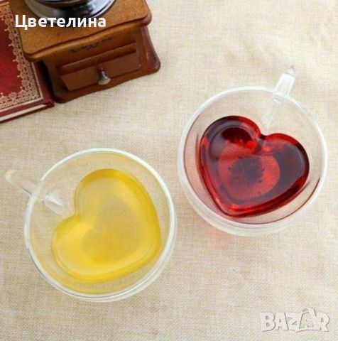 Двустенна стъклена термо чаша във формата на сърце. , снимка 3 - Чаши - 45928638