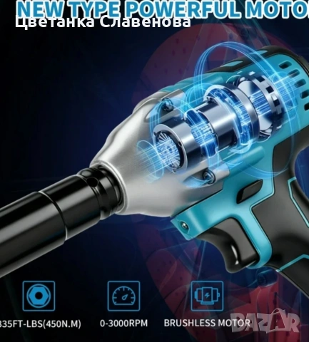 Безжичен ударен гайковерт, безчетков пистолет, мак. въртящ момент  с 21V с 3.0Ah Li-ION бат., снимка 2 - Други инструменти - 53174851