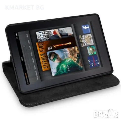 Amazon Kindle Fire Кожен Калъф + Протектор, снимка 1 - Калъфи, кейсове - 46977474