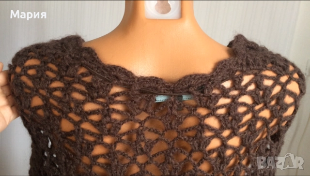 S / M / L Ново Дамско Марково Пончо Isla Ibiza Bonita Плетено Кафяво с ресни, снимка 7 - Блузи с дълъг ръкав и пуловери - 51822349