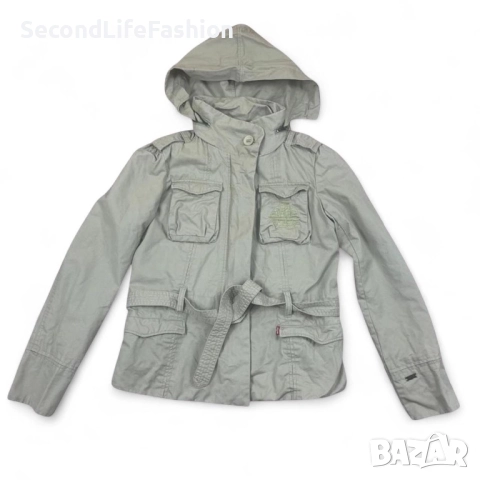 Яке Levi Strauss & Co, дамско, в стил милитари, с качулка, бродиран джоб, размер M, сиво Levi’s