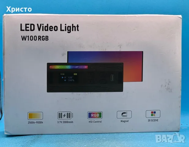 НОВО!!! Статив  с 20 светлинни ефекта за поточно видео на живо Andoer W100RGB Mini LED Video Light, снимка 5 - Светкавици, студийно осветление - 48361600