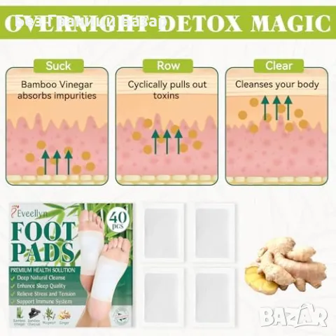 Нови Детокс лепенки за крака с бамбук и джинджифил – 40 броя с билки, снимка 5 - Други - 50034678