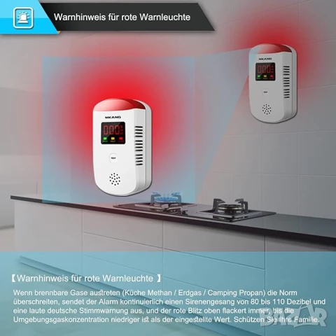 Детектор за газ MKANG, газ детектор за течове на пропан-бутан/природен газ, снимка 5 - Друга електроника - 50995179