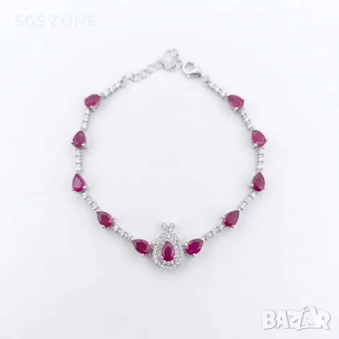 Сребрена гривна с Рубини, 925, от Таиланд 