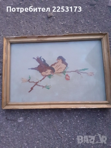 БГ гоблен в рамка с мотив-,,Две кадънки пеят,,, снимка 4 - Декорация за дома - 36254093