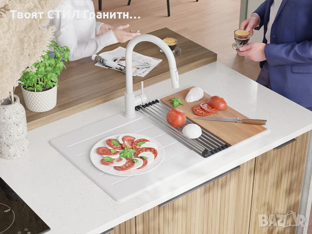 Бяла кухненска гранитна мивка Копенхаген 780х500 Top 45, снимка 2 - Мивки - 51139994
