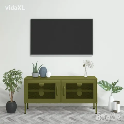 vidaXL ТВ шкаф, маслиненозелен, 105x35x50 см, стомана（SKU:336234）, снимка 3 - Шкафове - 48553941