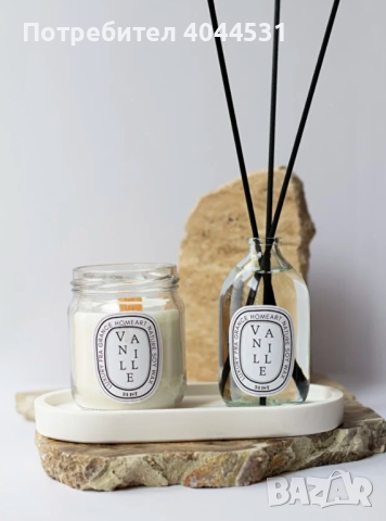 Соева свещ с аромат на ванилия с дървен фитил и освежител за въздух с бамбукова пръчица Съдържание н, снимка 3 - Други - 44960330