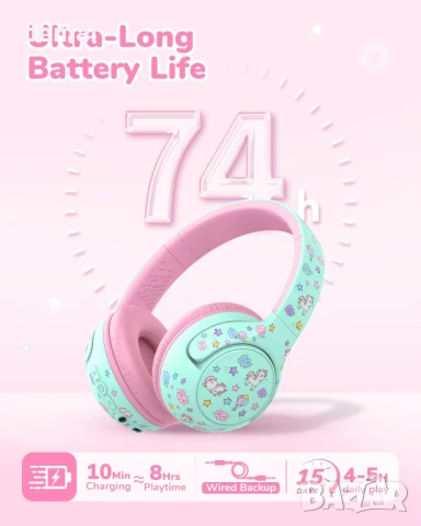 iClever BTH27 Детски слушалки за деца над 2 години - сертифицирани по CPC, 75/80dBA ограничение, снимка 6 - Bluetooth слушалки - 51199665