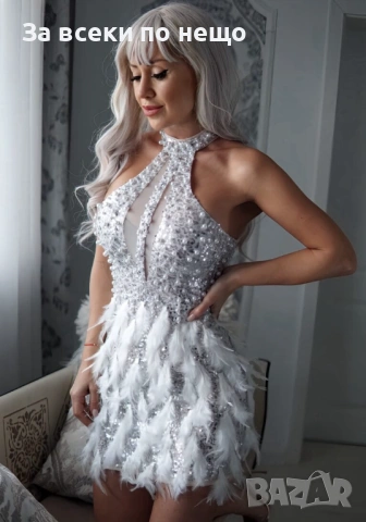 Дамска Елегантна Къса Официална Рокля За Специални Поводи - 2 Цвята Код Roni13, снимка 2 - Рокли - 53807531