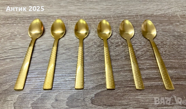 Винтидж чаени лъжички, комплект 6 бр., stainless steel, златисто покритие