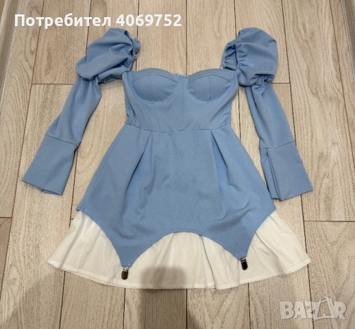 Дамска рокля в синьо М/Л размер, снимка 5 - Рокли - 53369178