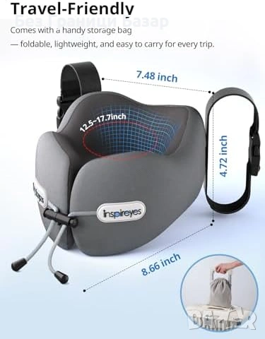 Нова Пътна възглавница за врат със седалков ремък + 3D маска - сива, снимка 4 - Други - 53566827