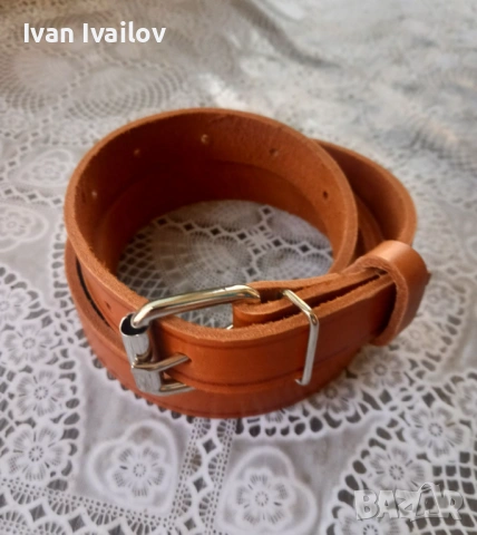 Фин мъжки колан (2.5 см) – ЕСТЕСТВЕНА КОЖА – Цвят Керемида, снимка 2 - Колани - 54131580