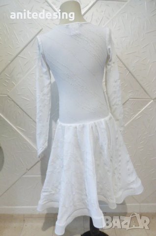 Детска бяла рокля за спортни танци със сребърен печат, снимка 5 - Детски рокли и поли - 50661868