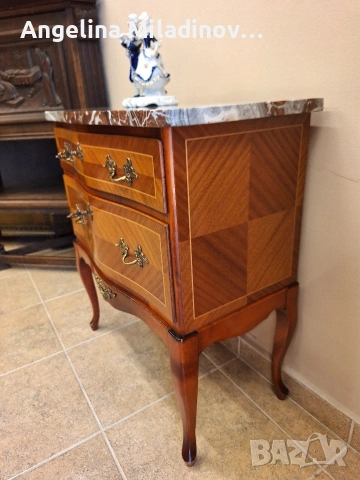 Скрин Луи XV с богата Интарзия и мраморен плот, снимка 2 - Скринове - 53772606